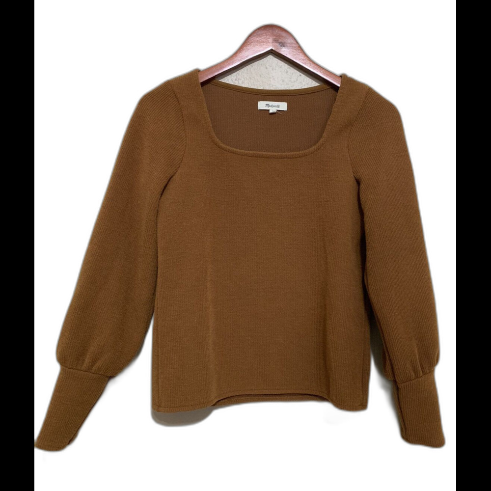 Madewell Ottoman Rib Square Neck Top Puff Sleeve Orange Women's Sz Small